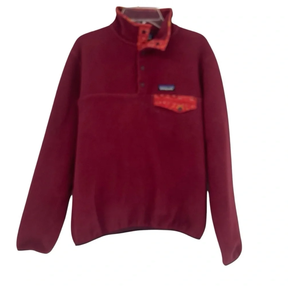 Patagonia Women's Synchilla Lightweight Snap-T Pullover Red Aztec Size Small